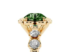 Fancy Green Round Cut Diamond Floral Halo Ring Set in Yellow gold with Shared Prong Band