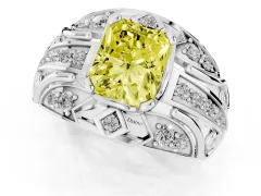 Fancy Yellow Radiant Cut Diamond Art Deco Ring Set in Platinum with Pavé Split Shank