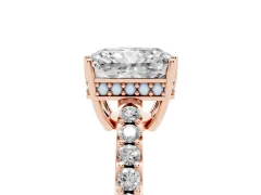 Radiant Cut Diamond Solitaire Engagement Ring Set in Rose gold with Pavé Band and Prong Setting
