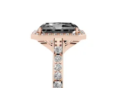 Fancy Black Radiant Cut Diamond Halo Engagement Ring Set in Rose gold with Round Pavé Shoulders and Heart Gallery