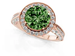 Fancy Green Round Cut Diamond Halo Engagement Ring Set in Rose gold with Accent Split Shank Band