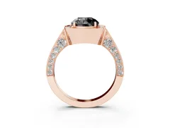 Fancy Black Round Cut Diamond Halo Engagement Ring Set in Rose gold with Accent Split Shank Band