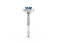Fancy Blue Cushion Cut Diamond Halo Ring Set in Silver with Pavé Band and Prong Setting