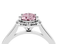 Fancy Pink Pear Cut Diamond Halo Engagement Ring Set in Platinum with Pavé Band and Rising Shoulders