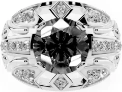 Fancy Black Round Cut Diamond Art Deco Ring Set in White gold with Pavé Split Shank