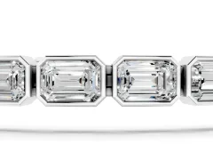 East-West Emerald Cut Diamond Tennis Bracelet Set in White gold with Bezel Setting