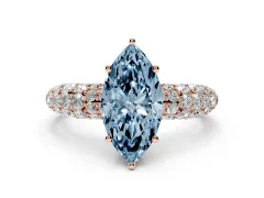 Fancy Blue Marquise Cut Diamond Pavé Band Solitaire Ring Set in Rose gold with Close-Set Accent Stones and Prong Setting