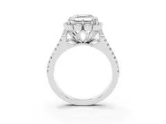 Asscher Cut Diamond Floral Halo Split Shank Engagement Ring Set in Platinum with Pavé Shank
