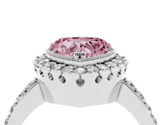 Fancy Pink Heart Cut Diamond Halo Ring Set in Silver with Pavé Shank and Prong Setting