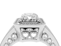 Radiant Cut Diamond Halo Ring Set in Silver with Stone-Set Split Shank and Milgrain Edges