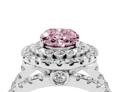 Fancy Pink Oval Cut Diamond Double Halo Ring Set in Platinum with Round Pavé Split Shank
