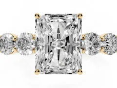 Radiant Cut Diamond Five-Stone Prong Set Band Ring Set in Yellow gold with Polished Band