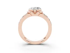 Heart Cut Diamond Wide Channel Set Band Ring Set in Rose gold with Bezel Setting