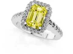Fancy Yellow Radiant Cut Diamond Halo Ring Set in Silver with Pavé Milgrain Band