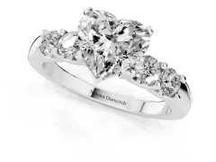 Heart Cut Diamond Five-Stone Prong Set Engagement Ring Set in Silver with Channel Band