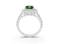 Fancy Green Princess Cut Diamond Double Halo Ring Set in White gold with Pavé Band