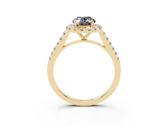 Fancy Black Oval Cut Diamond Halo Pavé Engagement Ring Set in Yellow gold with Prong Setting