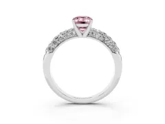 Fancy Pink Emerald Cut Diamond Pavé Band Solitaire Ring Set in Silver with Close-Set Accent Stones and Prong Setting