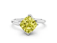 Fancy Yellow Cushion Cut Diamond Solitaire Engagement Ring Set in White gold with Classic Plain Band