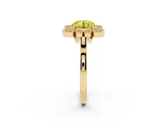 Fancy Yellow Round Cut Diamond Cluster Halo Ring Set in Yellow gold with Milgrain Bezel Accents and Plain Band