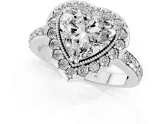 Heart Cut Diamond Halo Ring Set in White gold with Pavé Shank and Prong Setting