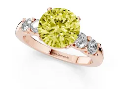 Fancy Yellow Round Cut Diamond Five-Stone Prong Set Engagement Ring Set in Rose gold with Channel Band