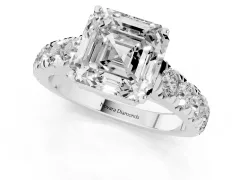 Asscher Cut Diamond Solitaire Ring Set in White gold with Cut-Down Micro Pavé Band and Prong Setting