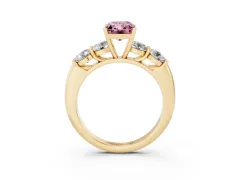 Fancy Pink Radiant Cut Diamond Five-Stone Prong Set Ring Set in Yellow gold with Classic Band