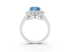 Fancy Blue Princess Cut Diamond Halo Cluster Engagement Ring Set in Silver with Solitaire Band and Prong Setting