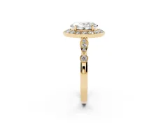 Oval Cut Diamond Halo Engagement Ring Set in Yellow gold with Twisted Band and Prong Setting