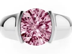 Fancy Pink Round Cut Diamond Bezel Solitaire Ring Set in White gold with Wide Band