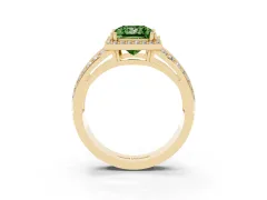 Fancy Green Princess Cut Diamond Halo Ring Set in Yellow gold with Double Pavé Split Shank