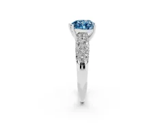 Fancy Blue Heart Cut Diamond Pavé Band Solitaire Ring Set in Silver with Close-Set Accent Stones and Prong Setting