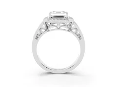 Asscher Cut Diamond Halo Ring Set in Silver with Pavé and Bezel Accent Split Shank