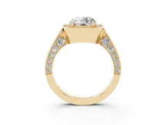 Round Cut Diamond Halo Engagement Ring Set in Yellow gold with Accent Split Shank Band