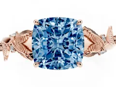 Fancy Blue Cushion Cut Diamond Solitaire Ring Set in Rose gold with Leaf Motif Band