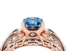 Fancy Blue Radiant Cut Diamond Art Deco Ring Set in Rose gold with Pavé Split Shank