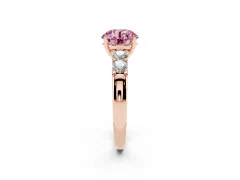 Fancy Pink Round Cut Diamond Five-Stone Prong Set Engagement Ring Set in Rose gold with Channel Band