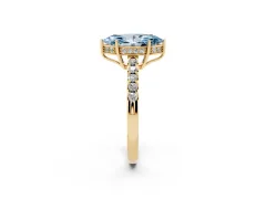 Fancy Blue Marquise Cut Diamond Solitaire Engagement Ring Set in Yellow gold with Pavé Band and Prong Setting
