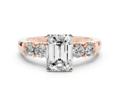 Emerald Cut Diamond Five-Stone Prong Set Engagement Ring Set in Rose gold with Channel Band