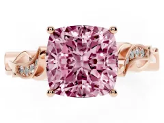 Fancy Pink Cushion Cut Diamond Vine Band Solitaire Ring Set in Rose gold with Milgrain Prong Setting