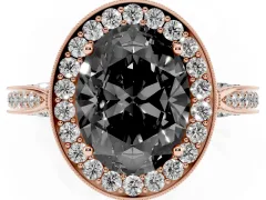 Fancy Black Oval Cut Diamond Halo Engagement Ring Set in Rose gold with Accent Split Shank Band