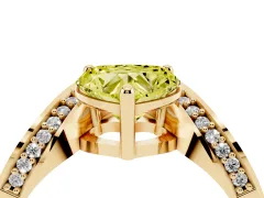 Fancy Yellow Heart Cut Diamond Solitaire Engagement Ring Set in Yellow gold with Pavé Shoulders