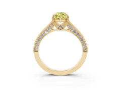 Fancy Yellow Marquise Cut Diamond Solitaire Ring Set in Yellow gold with Milgrain-Edged Pavé Band and Prong Setting