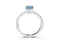 Fancy Blue Oval Cut Diamond Pavé Solitaire Engagement Ring Set in White gold with Prong Setting