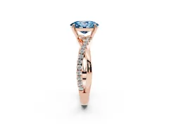 Fancy Blue Oval Cut Diamond Twisted Pavé Band Ring Set in Rose gold with Prong Setting