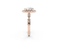 Oval Cut Diamond Halo Engagement Ring Set in Rose gold with Twisted Band and Prong Setting