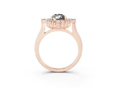 Fancy Black Pear Cut Diamond Cluster Halo Ring Set in Rose gold with Marquise and Round Accents