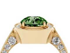 Fancy Green Round Cut Diamond Halo Engagement Ring Set in Yellow gold with Accent Split Shank Band