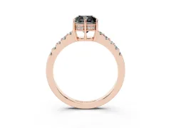 Fancy Black Cushion Cut Diamond Solitaire Engagement Ring Set in Rose gold with Pavé Band and Prong Setting